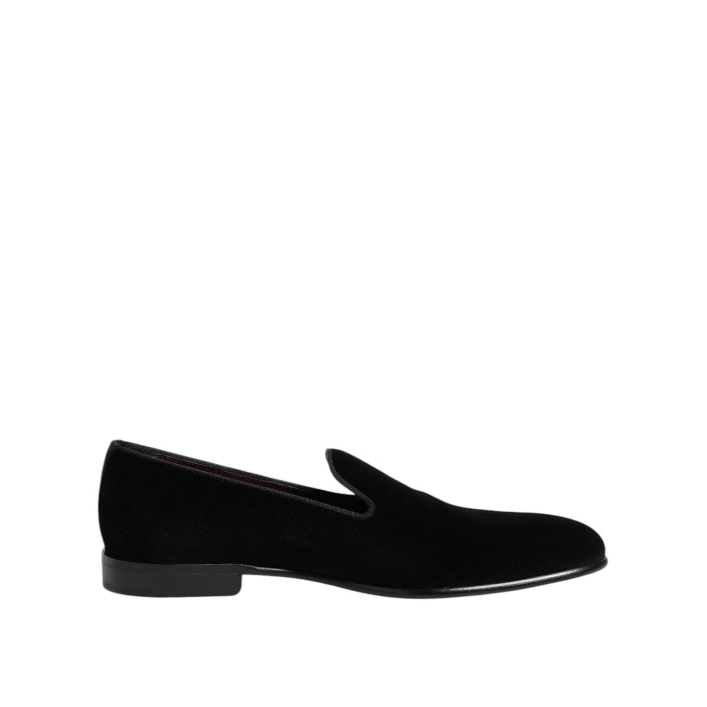 "Dolce & Gabbana Black Velvet Slip On Men Loafers Formal Shoes side view"