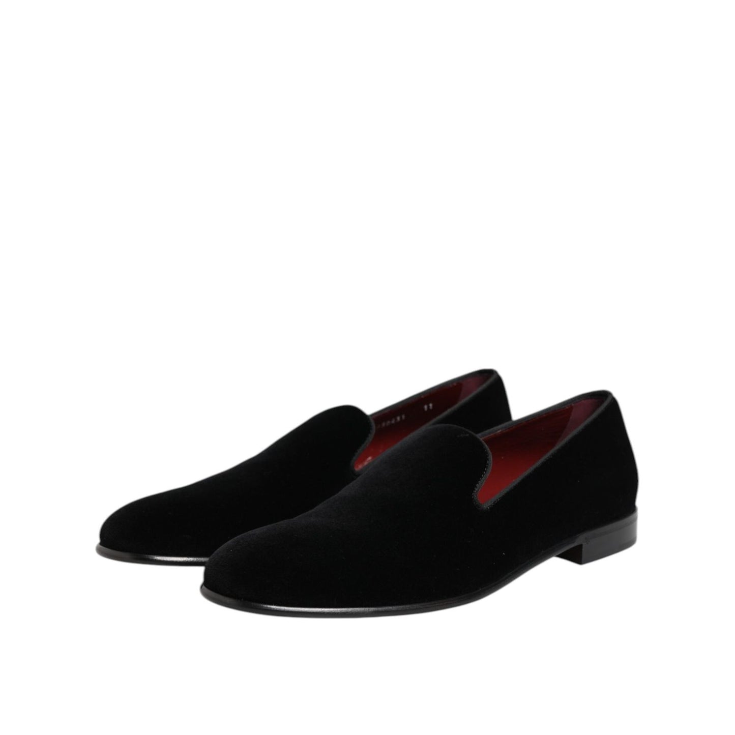 Dolce & Gabbana Black Velvet Slip On Men Loafers Formal Shoes with sleek silhouette and premium texture for modern gentlemen.