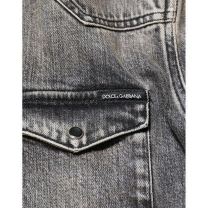 Dolce & Gabbana Black Washed Cotton Snap Long Sleeve Casual Shirt