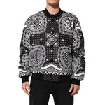 Dolce & Gabbana Black White Bandana Print Bomber Jacket with front button closure and ribbed cuffs.