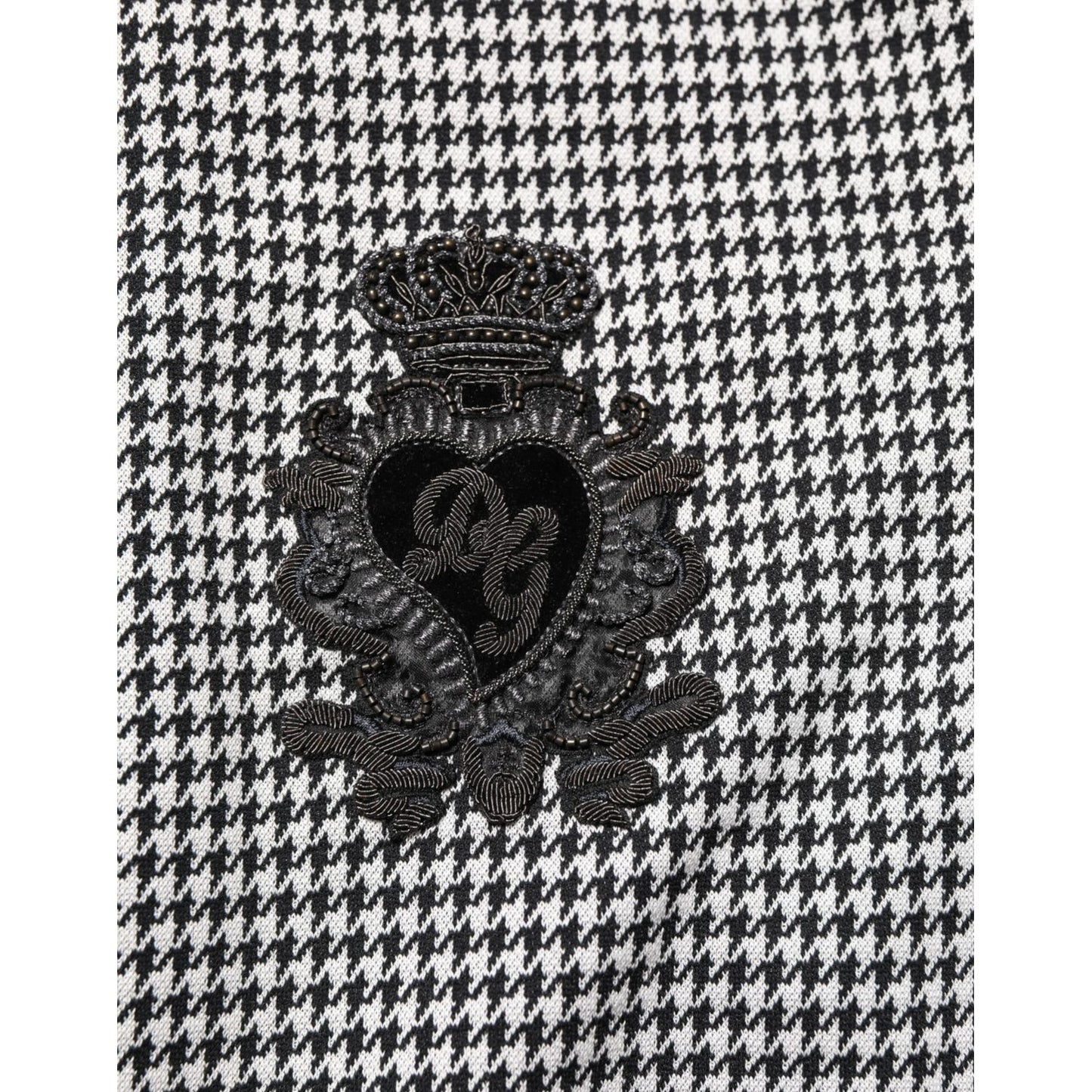 Dolce & Gabbana Black White Houndstooth Wool Crest Jacket Sweater