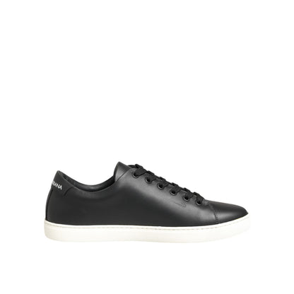 Dolce & Gabbana Black White Leather Crystal Heart Sneakers Shoes
