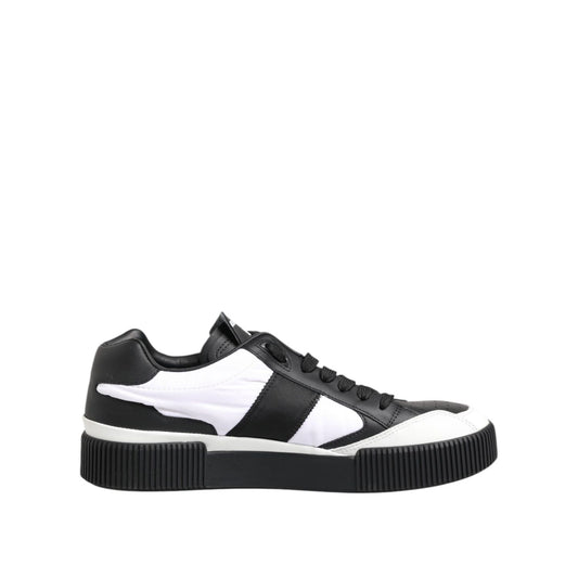 Dolce & Gabbana Black White Leather MIAMI Low Top Sneakers Shoes with modern urban style and rubber sole.