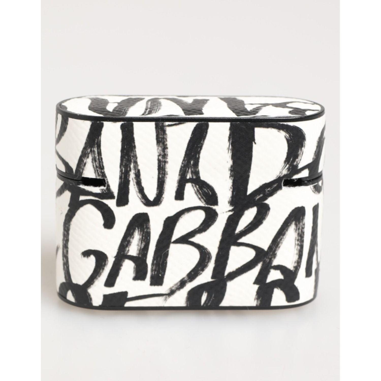 Dolce & Gabbana Black White Leather Monogram Print Logo Holder Airpods Case