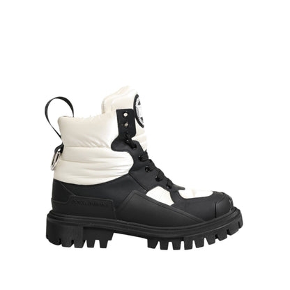 Dolce & Gabbana Black White Padded Lace Up Short Boots Shoes