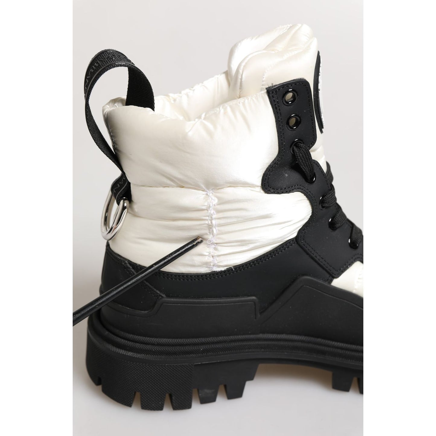 Dolce & Gabbana Black White Padded Lace Up Short Boots Shoes