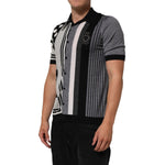 Dolce & Gabbana Black White Polka Dot Collared Polo T-shirt with button closure, featuring elegant cotton design and logo detail, model wearing it.