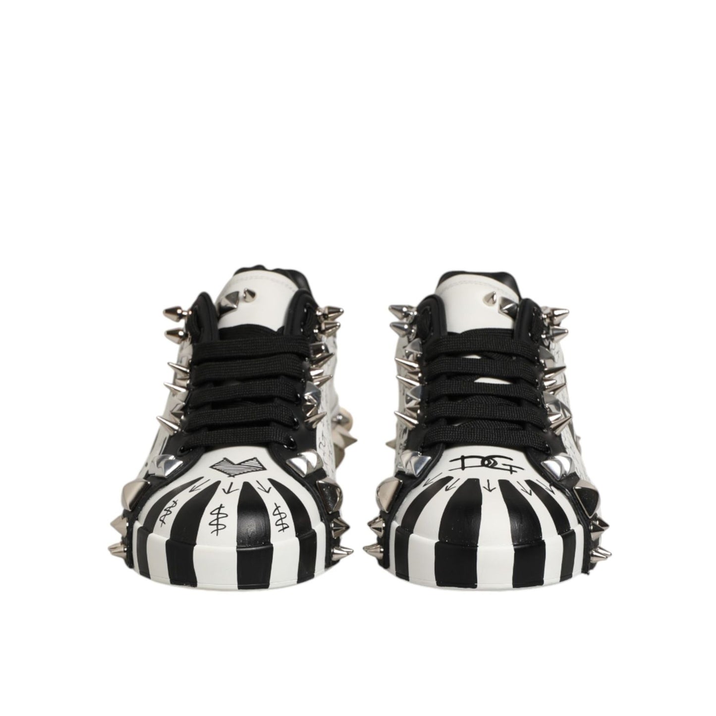 Dolce & Gabbana Black White Studded Low Top Sneakers Shoes