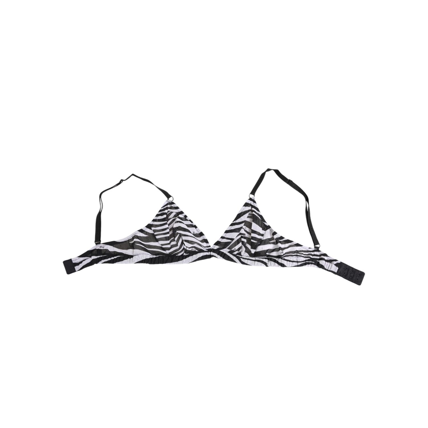 Dolce & Gabbana Black White Zebra Print Sheer Mesh Bralette Underwear
