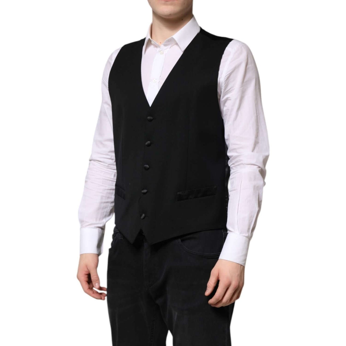 Dolce & Gabbana Black Wool Dress Formal Men Waistcoat Vest