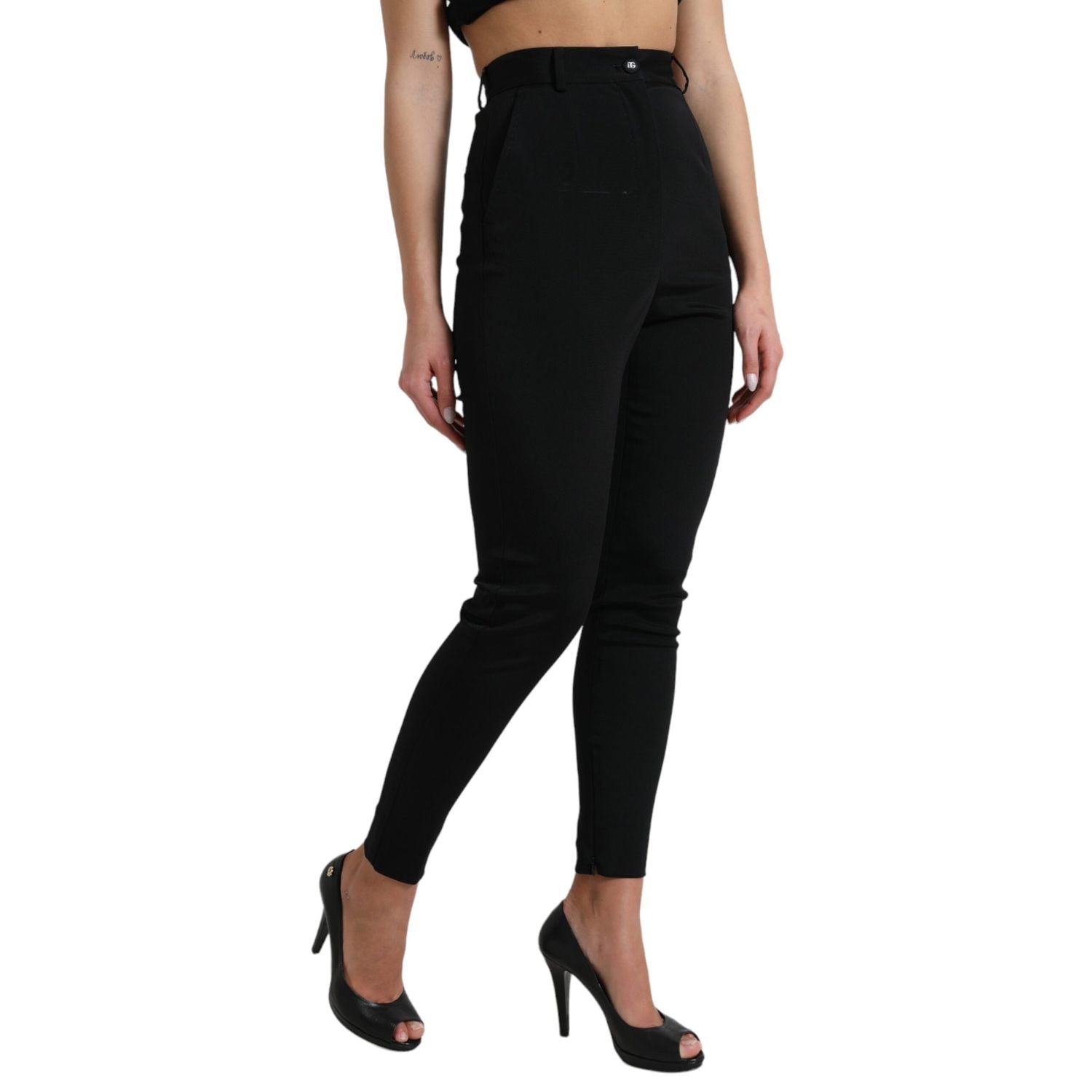 Dolce & Gabbana Black Wool Stretch High Waist Skinny Pants