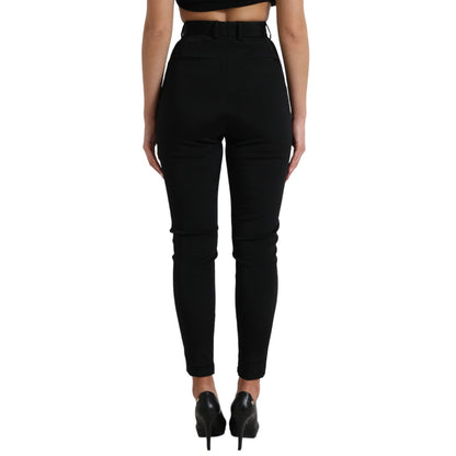 Dolce & Gabbana Black Wool Stretch High Waist Skinny Pants, back view, showing sleek design and high comfort, made in Italy.