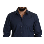 Dolce & Gabbana Blue Cotton MARTINI Slim Fit Dress Shirt, front view, showcasing button closure and elegant design.