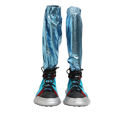 Dolce & Gabbana Blue Lace Up Over The Knee Socks Men Boots Shoes