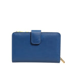 Dolce & Gabbana Blue Leather Continental Tile Print Zip Card Holder Purse Wallet with snap closure and vibrant interior.