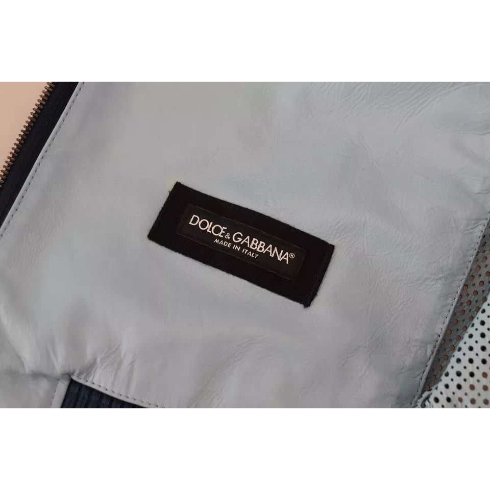 Dolce & Gabbana Blue Leather Perforated Full Zip Jacket