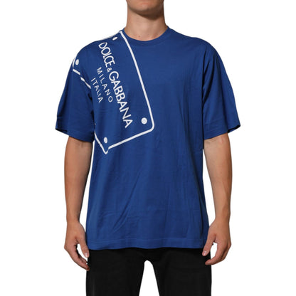 Dolce & Gabbana Blue Logo Print Cotton Crew Neck Men T-shirt