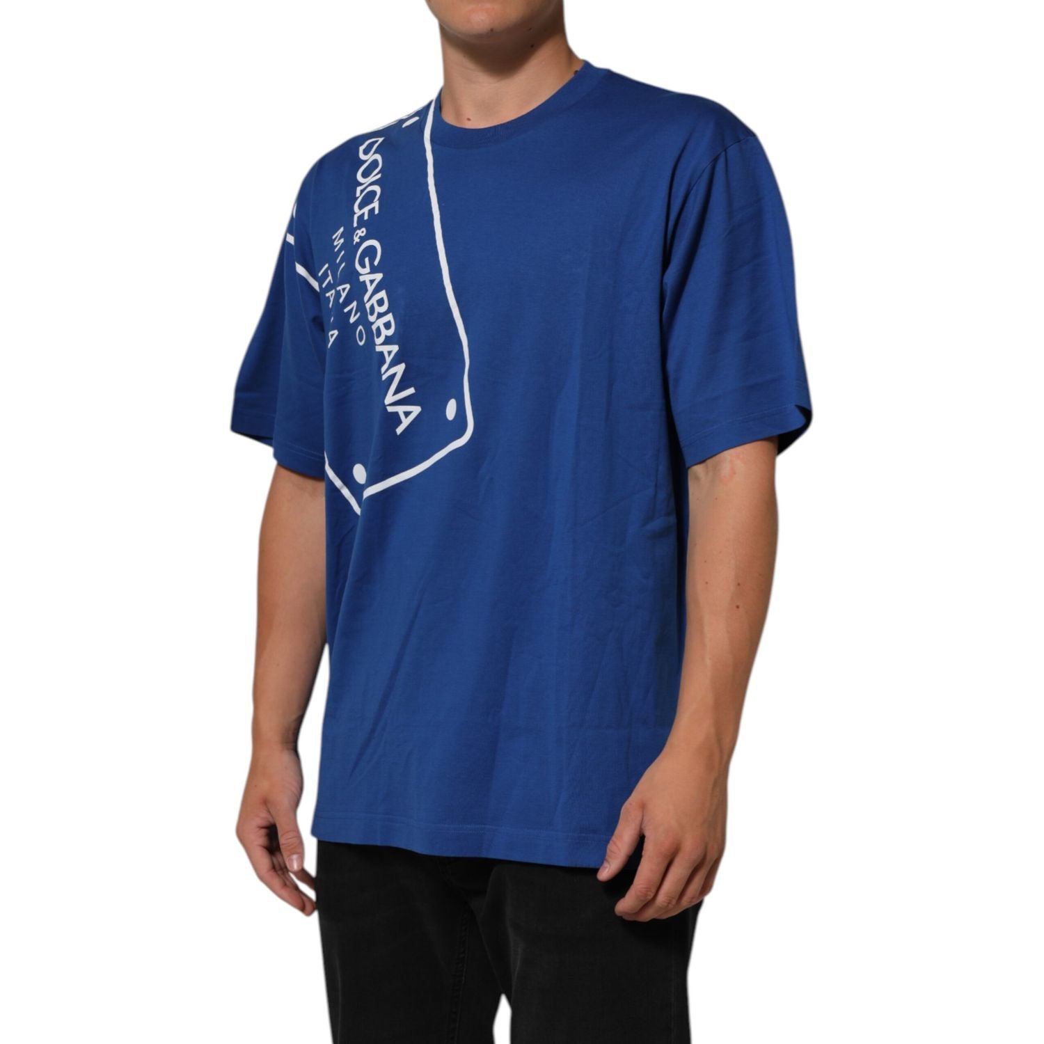 Dolce & Gabbana Blue Logo Print Cotton Crew Neck Men T-shirt