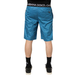 Dolce & Gabbana Blue Logo Waistband Beachwear Shorts Swimwear showcasing rear view with contrast black logo waistband.