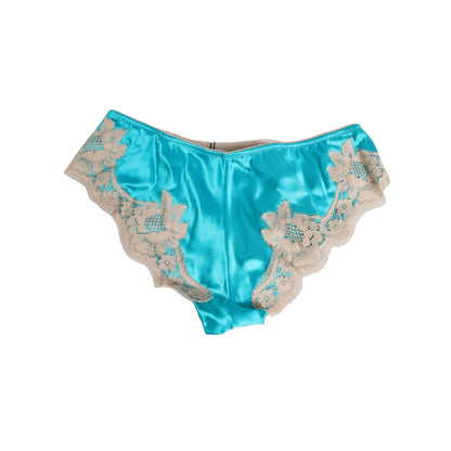 Dolce & Gabbana Blue Silk Satin Floral Lace Trim New Slip Underwear