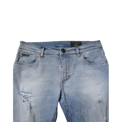 Dolce & Gabbana Blue Tattered Cotton Skinny Men Denim Jeans