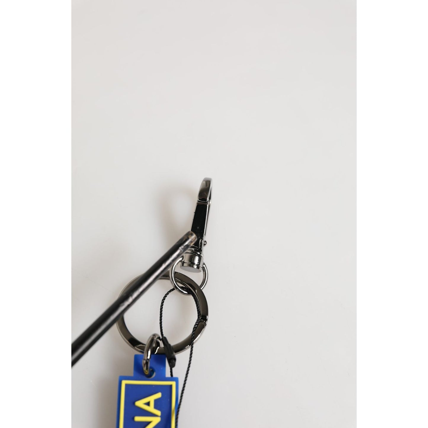 Dolce & Gabbana Blue Yellow DG Rubber Logo Silver Men's Keychain Keyring