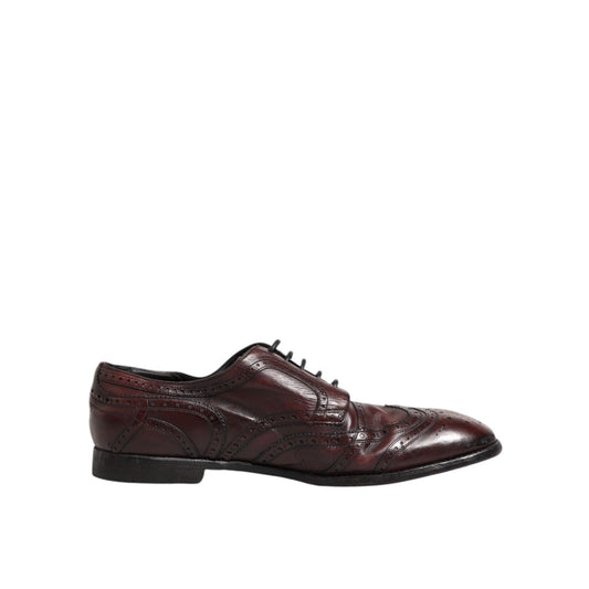 Dolce & Gabbana Bordeaux Leather Lace Up Dress Derby Shoes with smooth leather and classic design for formal occasions.