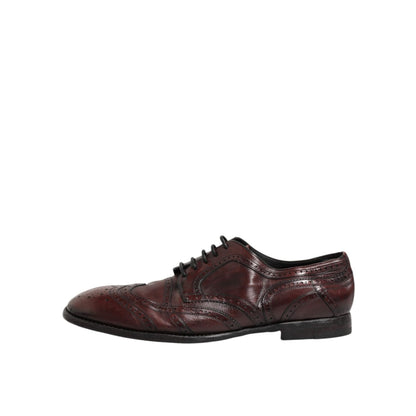 Dolce & Gabbana Bordeaux Leather Lace Up Dress Derby Shoes in polished leather for a refined, elegant look, perfect for formal occasions.