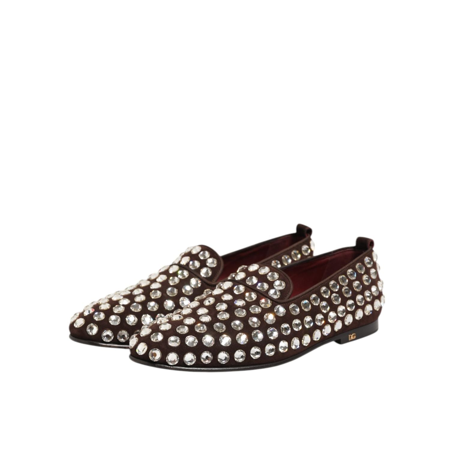 Dolce & Gabbana Bordeaux Suede Crystals Loafers Dress Shoes