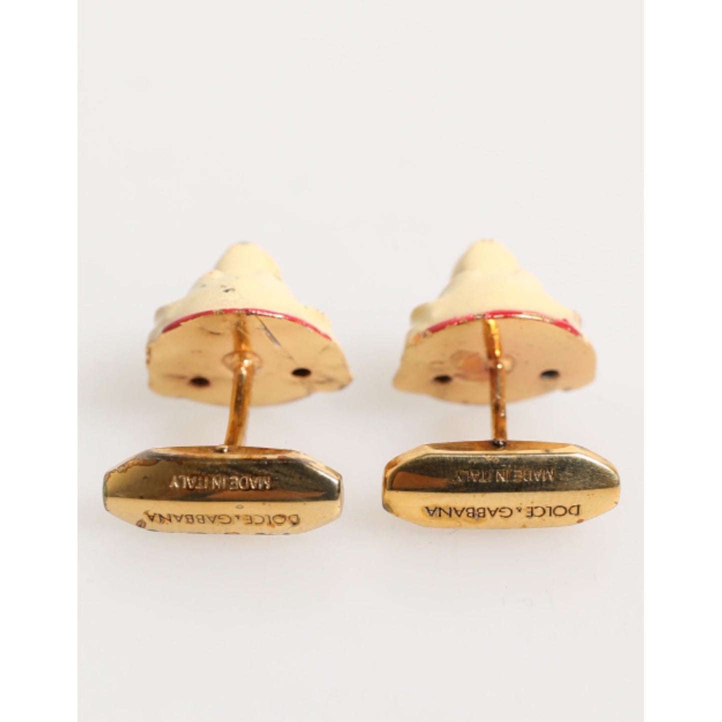 Dolce & Gabbana Brass Gold Tone Dog Puppy Men's Accessories Cufflink, playful design, made in Italy, gold-tone brass, formal wear.