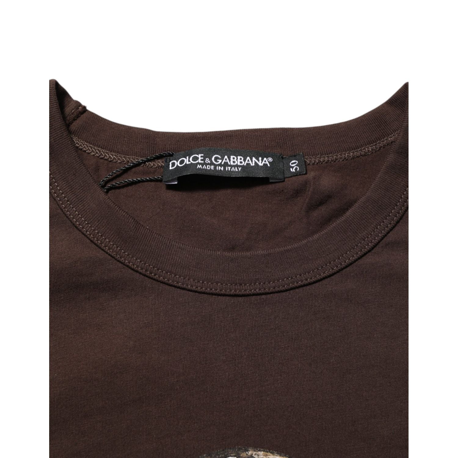 Dolce & Gabbana Brown Coin Laurel Print Men Crew Neck T-shirt