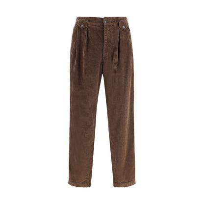 Dolce & Gabbana Brown Cotton Casual Pants with baggy design, button closure, and welt pockets for contemporary style.