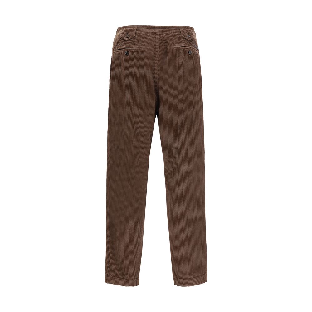 Dolce & Gabbana Brown Cotton Casual Pants with baggy corduroy design, zipper closure, and back pockets - AW25 collection.