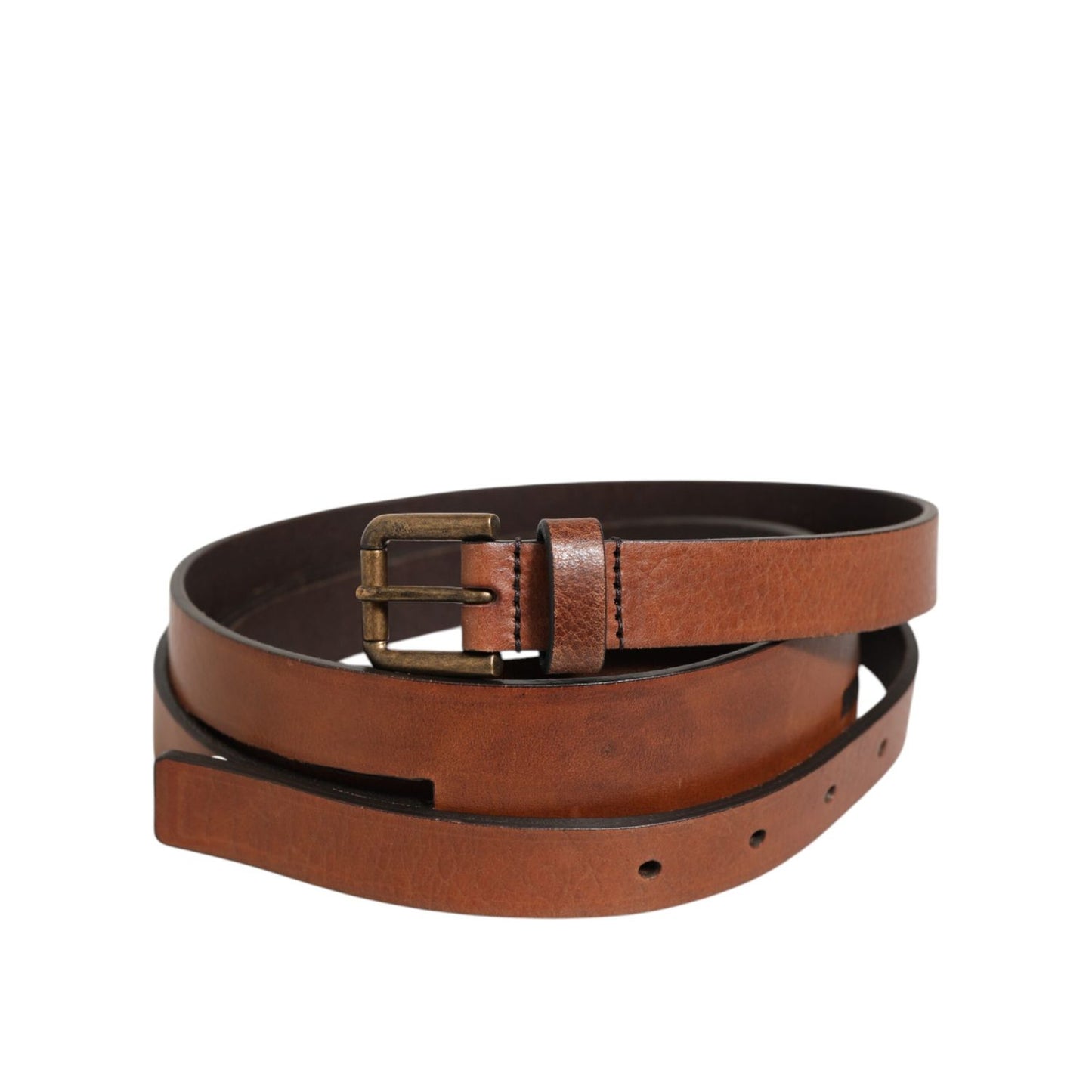 Dolce & Gabbana Brown Double Strap Leather Gold Buckle Belt