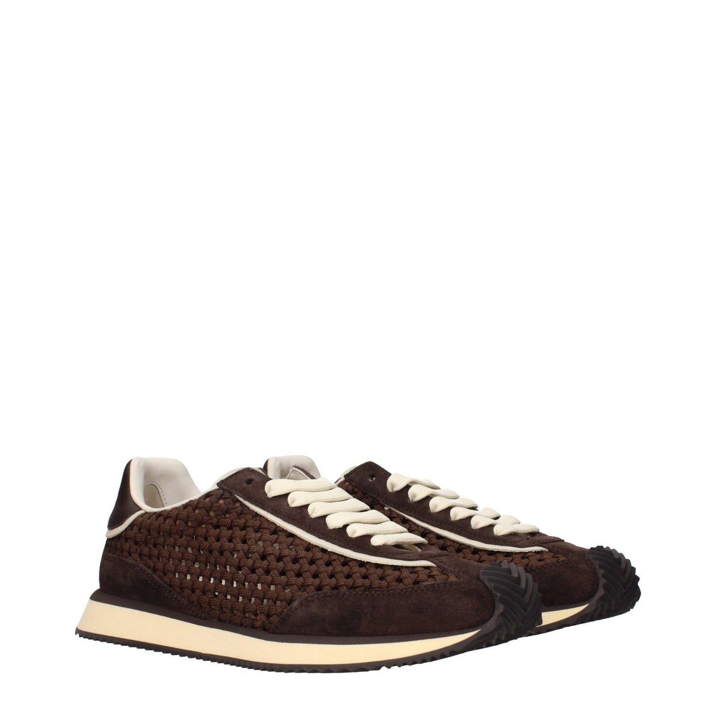 Dolce & Gabbana Brown Fabric Low Top Sneakers with front and back logo detailing, featuring woven design and cushioned sole.