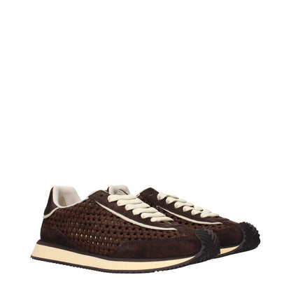 Dolce & Gabbana Brown Fabric Low Top Sneakers with front and back logo detailing, featuring woven design and cushioned sole.