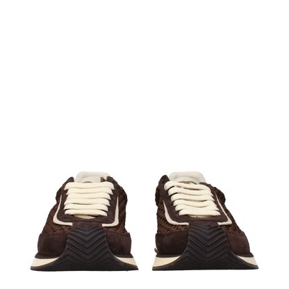 Dolce & Gabbana Brown Fabric Low Top Sneakers with front and back logo, showcasing unique design.