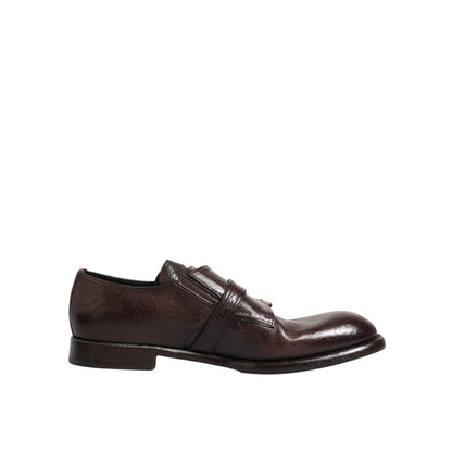 Dolce & Gabbana Brown Leather Monk Strap Formal Derby Shoes
