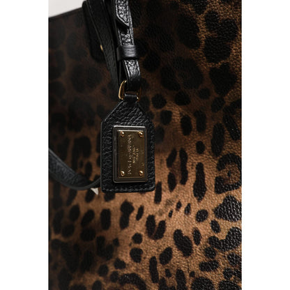Dolce & Gabbana Brown Leopard BEATRICE Leather Logo Plaque Tote Bag