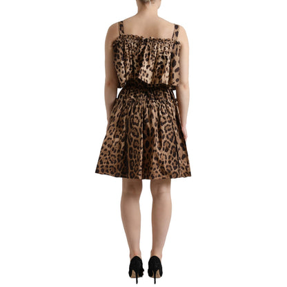 Dolce & Gabbana Brown Leopard Print Sleeveless A-line Dress