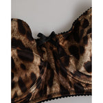 Dolce & Gabbana Brown Leopard Silk Balconnet Bra Underwear with leopard print, silk fabric, and balconette design. Made in Italy.