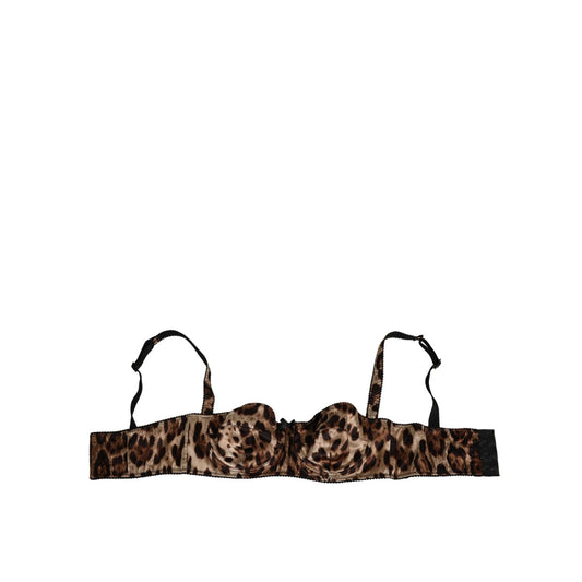 Dolce & Gabbana Brown Leopard Silk Balconnet Bra Underwear with hook closure and logo details, made from smooth silk.