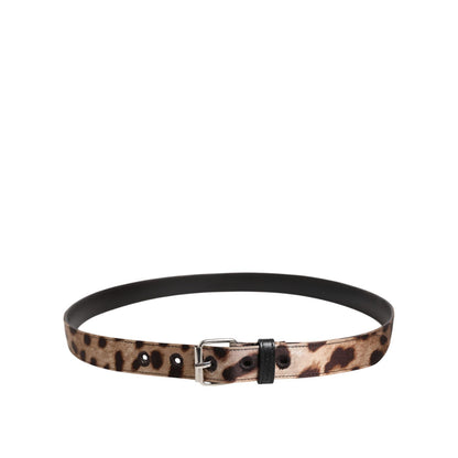 Dolce & Gabbana Brown Leopard Silver Metal Buckle Belt