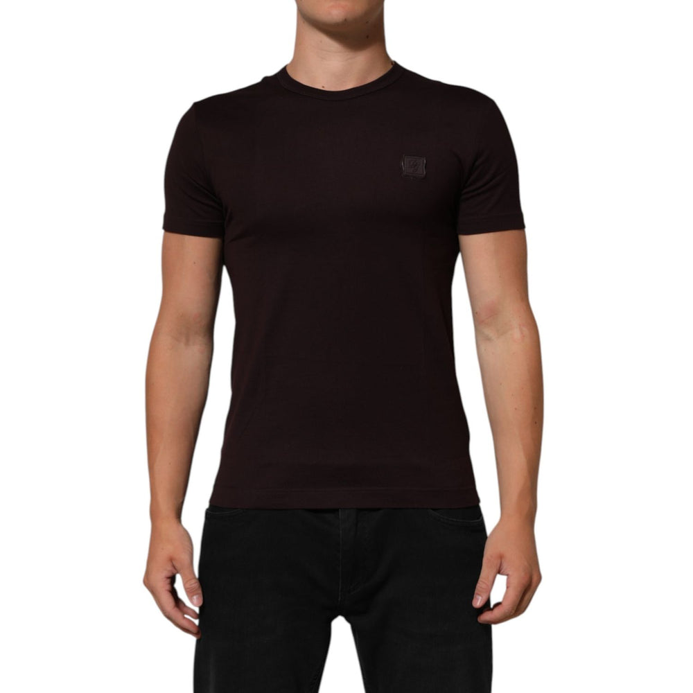 Dolce & Gabbana Brown Logo Plaque Cotton Crew Neck T-shirt on model