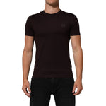 Dolce & Gabbana Brown Logo Plaque Cotton Crew Neck T-shirt on model