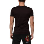 Back view of model wearing Dolce & Gabbana Brown Logo Plaque Cotton Crew Neck T-shirt, showcasing short sleeves and premium cotton material.