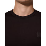 Dolce & Gabbana Brown Logo Plaque Cotton Crew Neck T-shirt with short sleeves and signature chest logo plaque, showcasing luxury fashion.