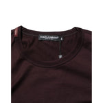 Dolce & Gabbana Brown Logo Plaque Cotton Crew Neck T-shirt with tag and label detailing, classic crew neck style.