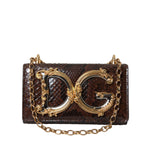 Dolce & Gabbana Brown Python Leather DG Girls Crossbody Phone Bag with metallic logo and chain strap