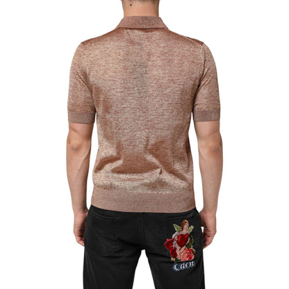 Dolce & Gabbana Brown Silk Textured Short Sleeve Polo T-shirt